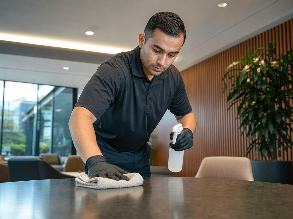 Trained professional carrying out commercial facility service