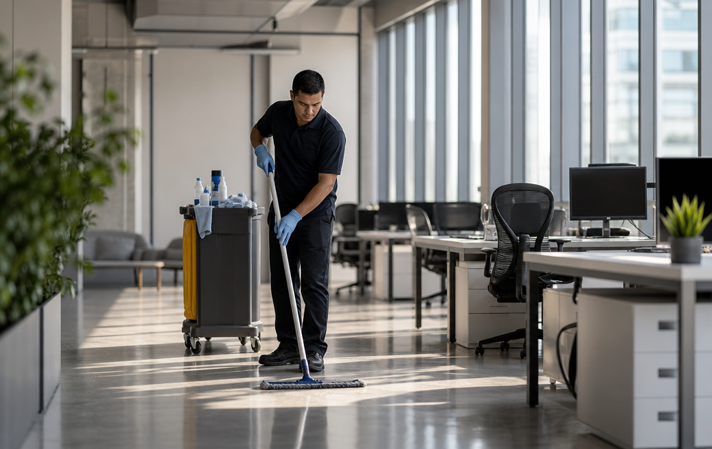 Custodial cleaning in a commercial office