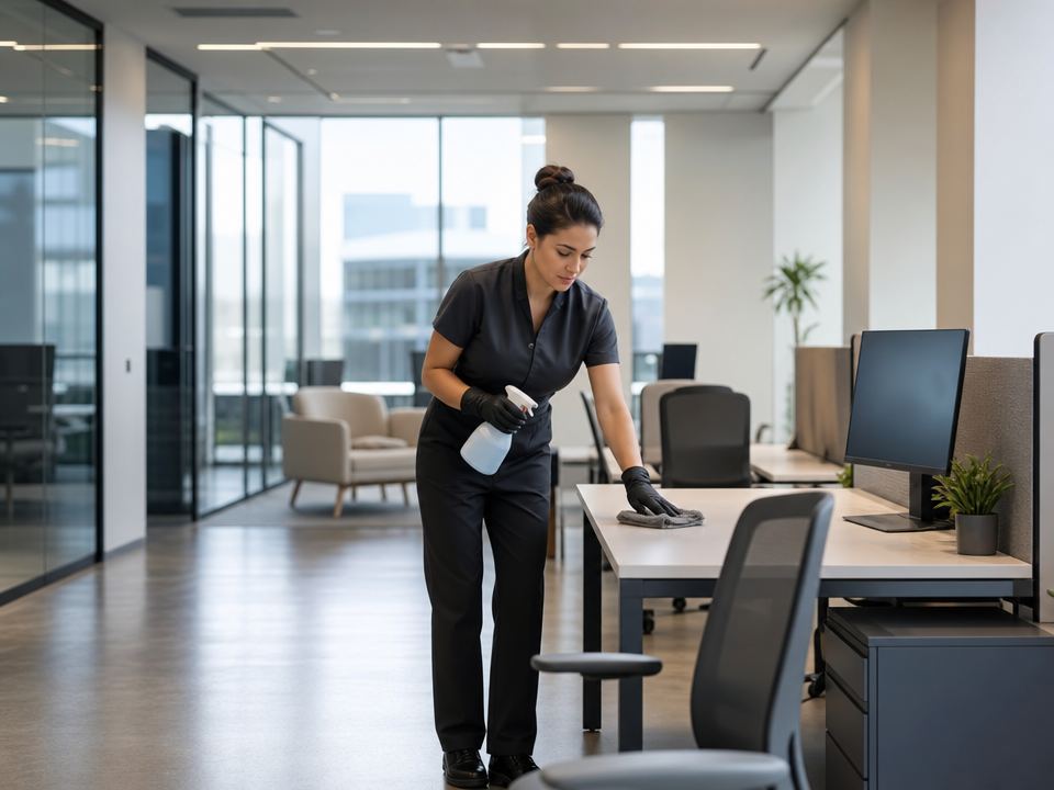 A clean, well-maintained corporate workspace prepared for the business day