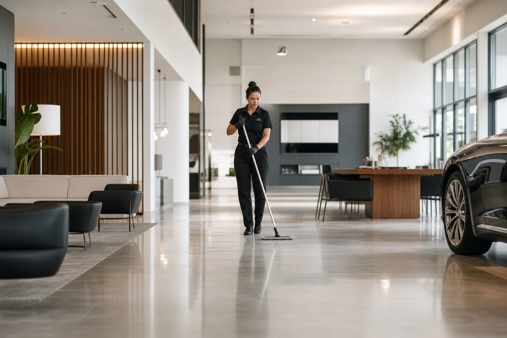 Polished retail showroom customer-facing space